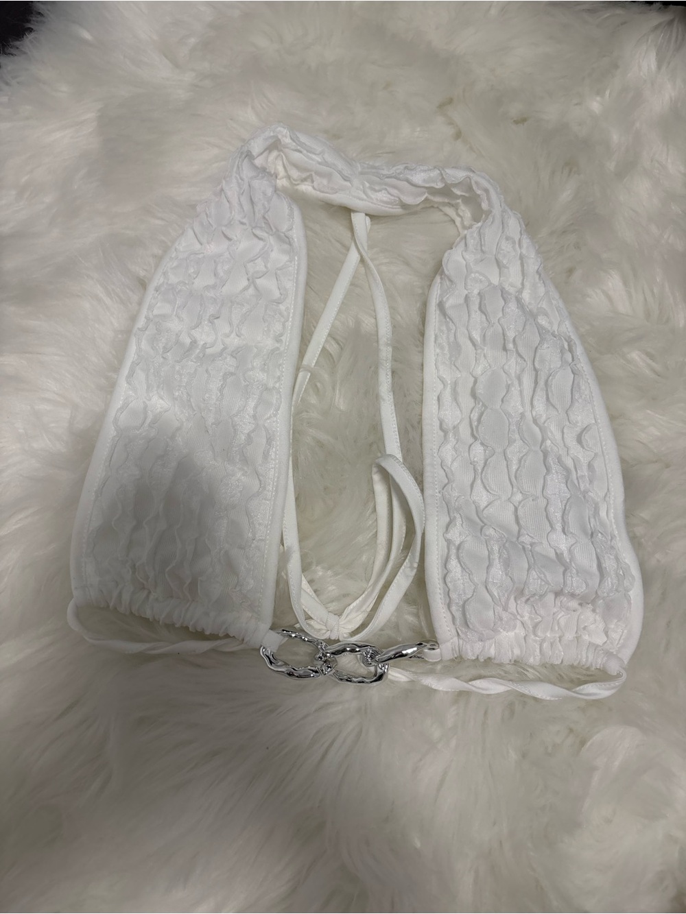 White Lace Halter Bralette with Silver Accent - Womens tops